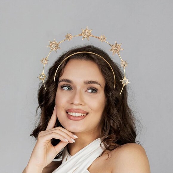 Gold Star Halo Headband Alloy Rhinestones Bridal Wedding Party Accessory main image 6